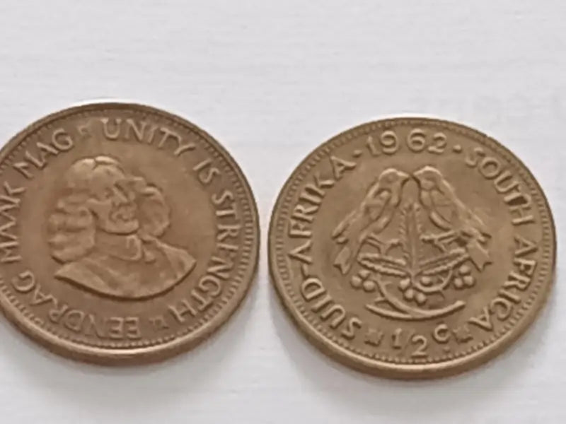 dual sides of 1962 half cent coin of South Africa