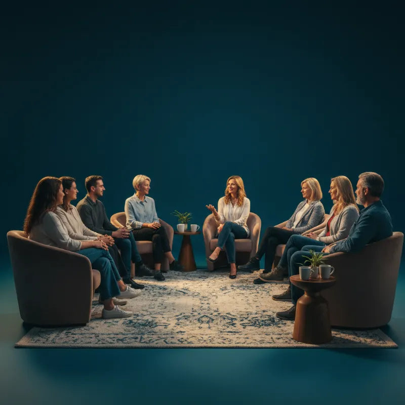 Group of people sitting in a psychotherapy session
