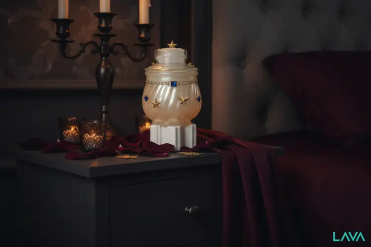 Decorative luxury-cubic-jar-blue-gold-s2 JAR on pedestal