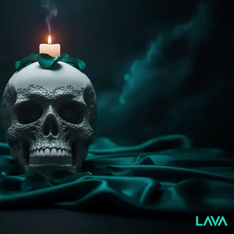 Our iconic Skull with a LAVA VOTIVE candle on top