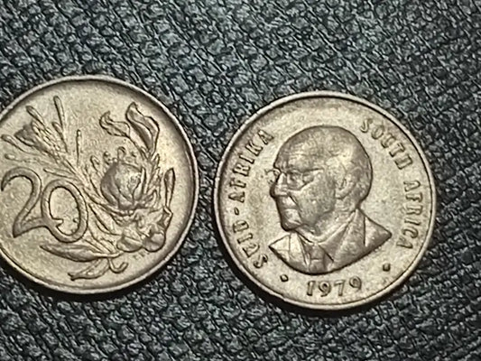 Two 1979 20 cent coins from South Africa 