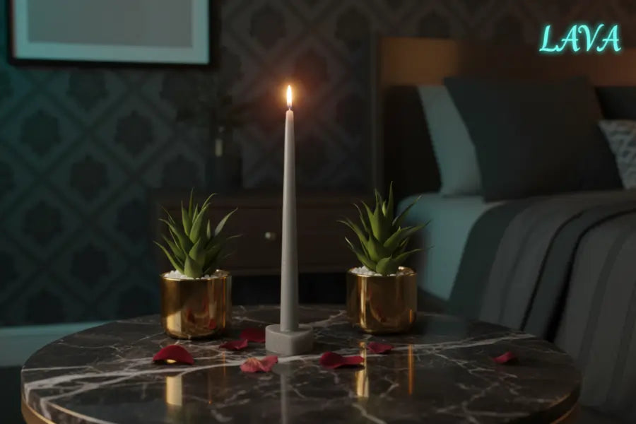 Our 3d-heart-tapered-romantic Candle on a marble table