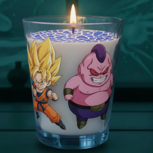 Dragon ball theme candle with animated characters.