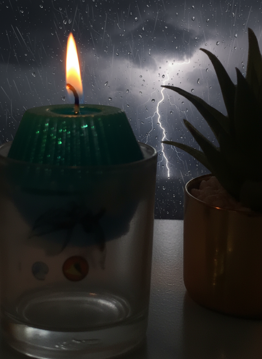 MARVEL HERO Glass with a blue candle