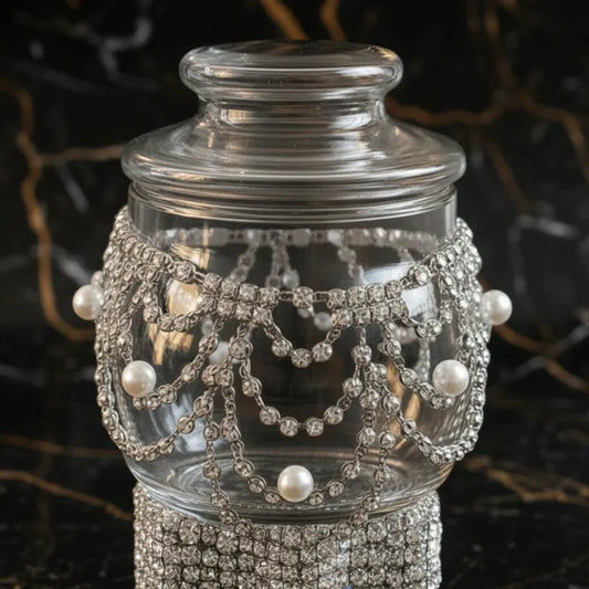 S3 - Decorative glass jar with pearl and crystal embellishments