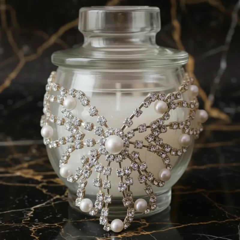 S4 - Decorative candle holder with butterfly design of cubic and pearls
