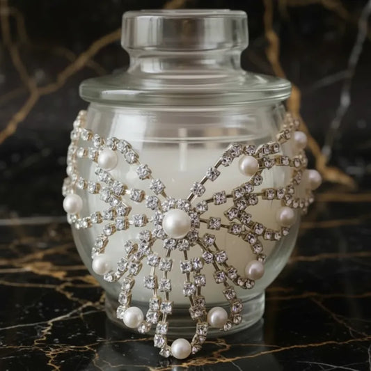 S4 - Decorative candle holder with butterfly design of cubic and pearls