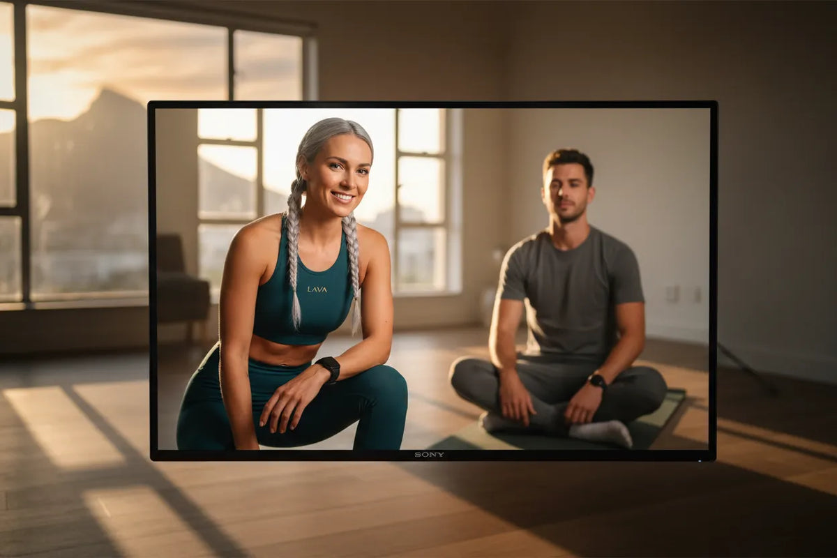 Two people sitting on yoga mats
