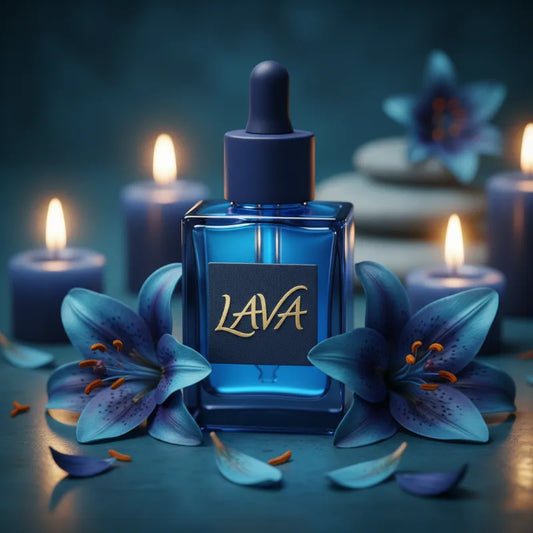 Throat Chakra Oil – Vishuddha in blue tinted dark glass 