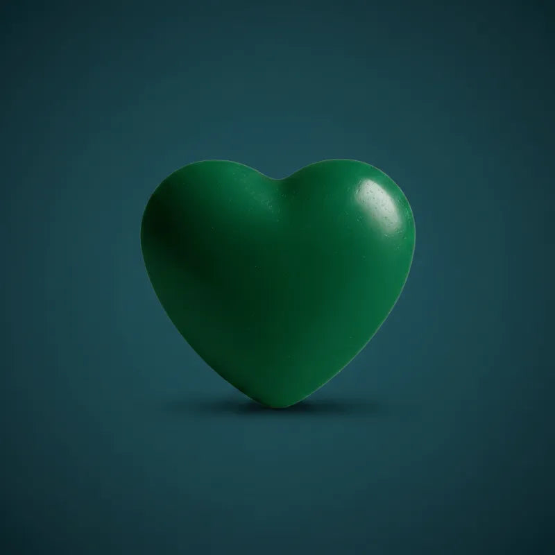 Green heart-shaped wax candle on dark teal background – LAVA Heart Candle