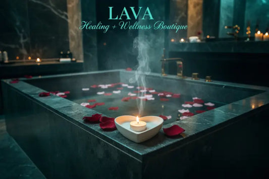 heart-shape-holder with petals and a candle, featuring our  'LAVA' product.
