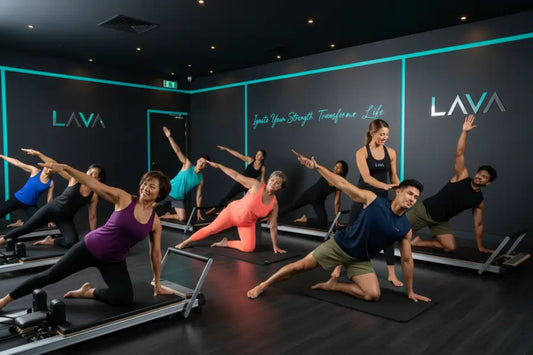 Group of people exercising in our LAVA fitness studio.