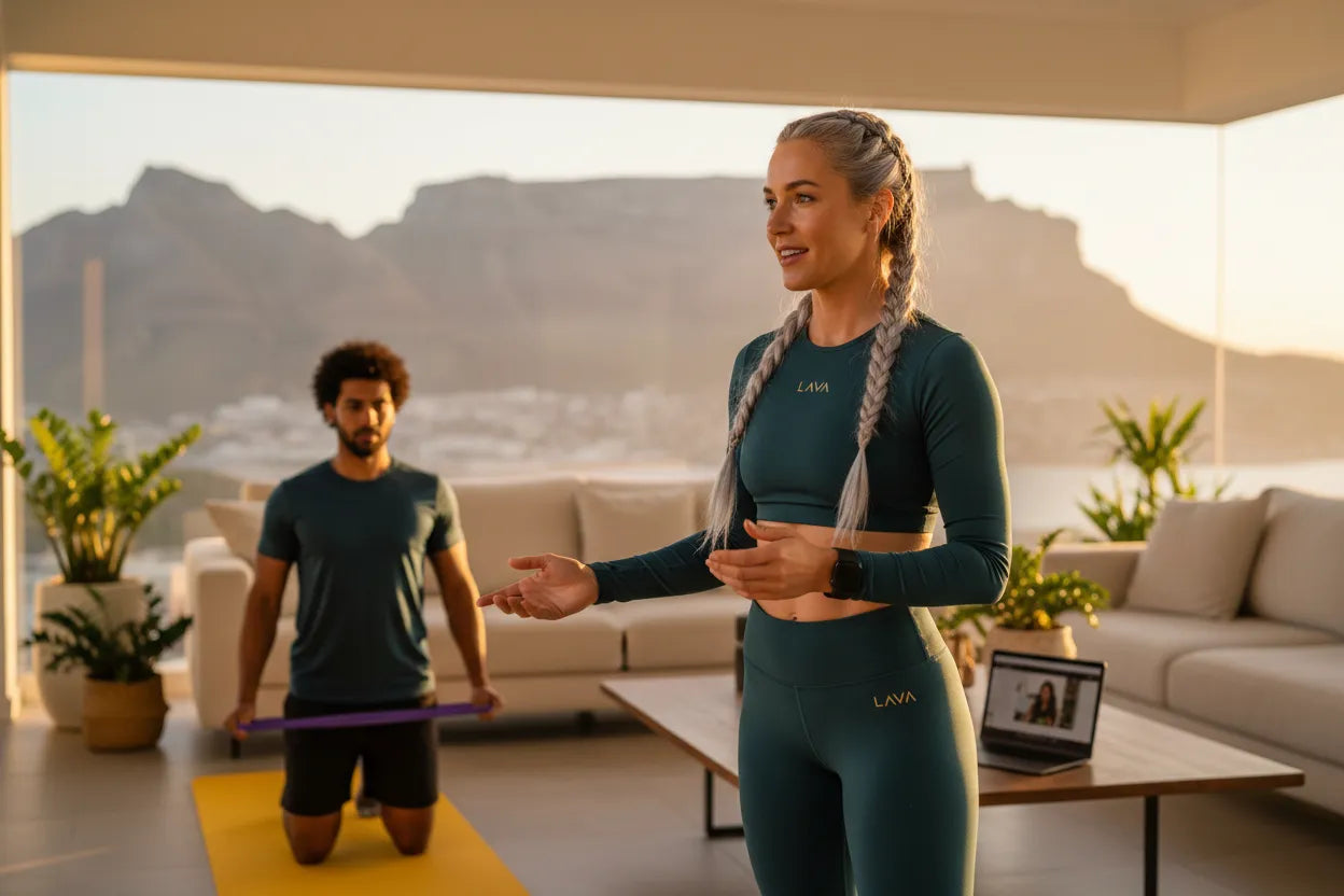 Fitness session with a man on a yoga mat