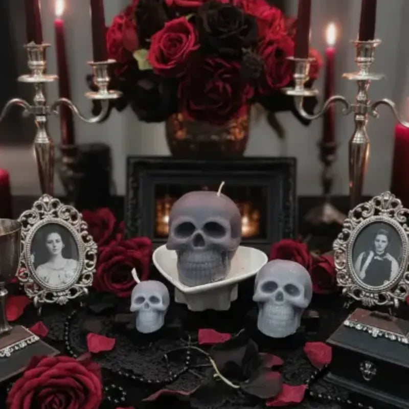 Shades of grey SKULL candles in small, medium, large sizes used in altar rituals 