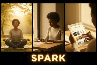 SPARK  TIER MEMBERSHIP:  best suited for those Beginning Your Journey.  What is included? 
unlimited access to the following: Podcast library access
Monthly guided meditation
Community forums
10% discount on products