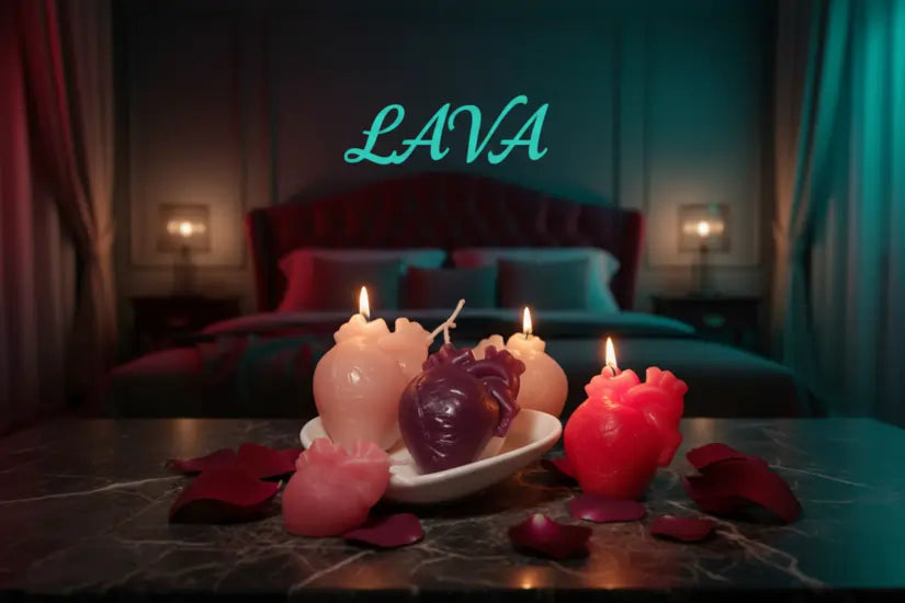 Colorful curated heart (organ)  candles on our signature heart shape holder / tray