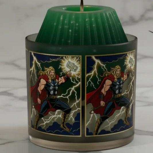 Thor Candle jar containing double sided volcano shaped candle