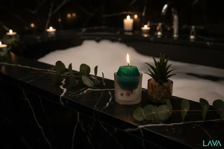 LAVA THOR CANDLE IN hot tub with OUR  'LAVA' branding.